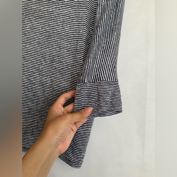 Athleta Linen Striped Zephyr 3/4 Sleeve Tee Size XS - Picture 4 of 7
